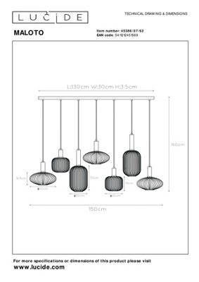 Lucide Maloto Retro Bar Pendant Light - 7xE27 - Amber