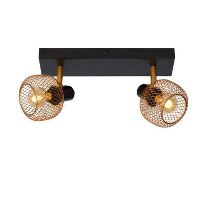 Lucide Maren Retro Twin Ceiling Spotlight - 2xE14 - Matt Gold, Brass