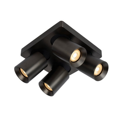 Lucide Nigel Modern Ceiling Spotlight - LED Dim to warm - GU10 - 4x5W 2200K/3000K - Black Steel