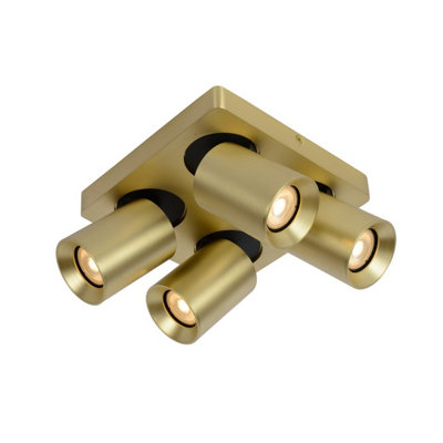 Lucide Nigel Modern Ceiling Spotlight - LED Dim to warm - GU10 - 4x5W 2200K/3000K - Matt Gold, Brass