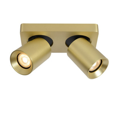 Lucide Nigel Modern Twin Ceiling Spotlight - LED Dim to warm - GU10 - 2x5W 2200K/3000K - Matt Gold, Brass