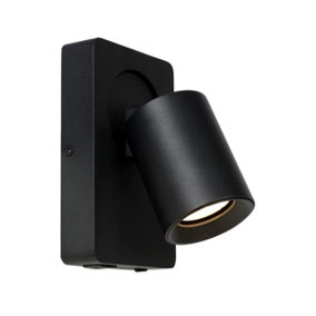 Lucide Nigel Modern Wall Spotlight - LED Dim. - GU10 - 1x5W 3000K - With USB charging point - Black