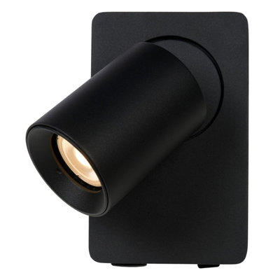 Lucide Nigel Modern Wall Spotlight - LED Dim. - GU10 - 1x5W 3000K - With USB charging point - Black