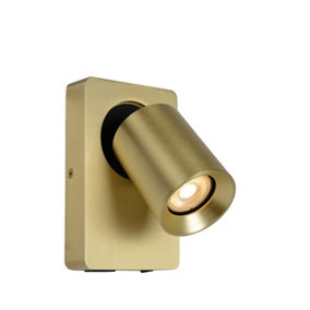 Lucide Nigel Modern Wall Spotlight - LED Dim. - GU10 - 1x5W 3000K - With USB charging point - Matt Gold, Brass