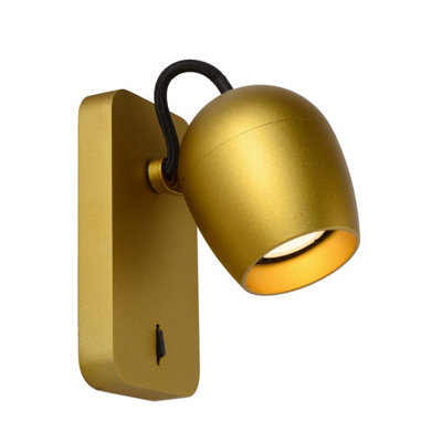 Lucide Preston Retro Wall Spotlight - LED Dim to warm - GU10 - 1x5W 2200K/3000K - Matt Gold, Brass