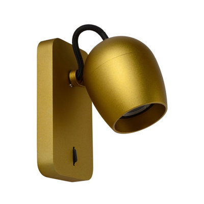 Lucide Preston Retro Wall Spotlight - LED Dim to warm - GU10 - 1x5W 2200K/3000K - Matt Gold, Brass