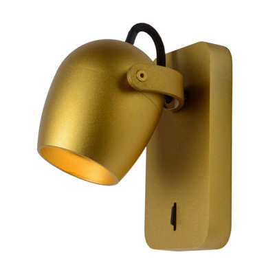 Lucide Preston Retro Wall Spotlight - LED Dim to warm - GU10 - 1x5W 2200K/3000K - Matt Gold, Brass