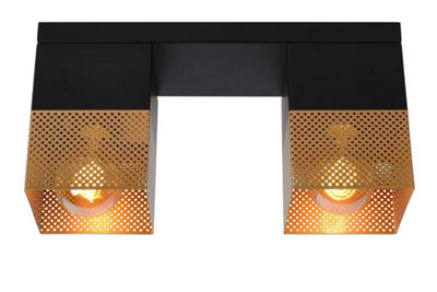 Lucide Renate Modern Flush Ceiling Light - 2xE27 - Matt Gold, Brass