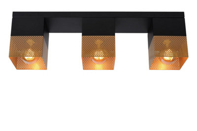 Lucide Renate Modern Flush Ceiling Light - 3xE27 - Matt Gold, Brass