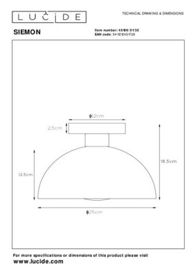 Lucide Siemon Modern Flush Ceiling Light 25cm - 1xE27 - Blue