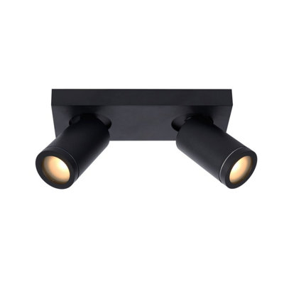 Lucide Taylor Modern Twin Ceiling Spotlight Bathroom - LED Dim to warm - GU10 - 2x5W 2200K/3000K - IP44 - Black