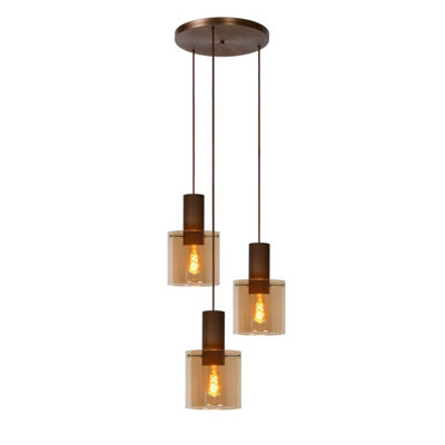 Lucide Toledo Vintage Cluster Pendant Light 3xE27 Amber