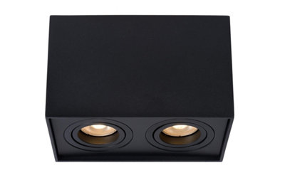 Lucide Tube Modern Rectangle Surface Mounted Ceiling Spotlight - 2xGU10 - Black