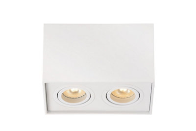 Lucide Tube Modern Rectangle Surface Mounted Ceiling Spotlight - 2xGU10 - White