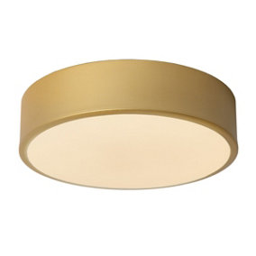 Lucide Unar Modern Flush Ceiling Light 20cm - LED Dim. - 1x12W 2700K - 3 StepDim - Matt Gold, Brass