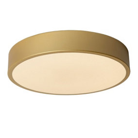 Lucide Unar Modern Flush Ceiling Light 30cm - LED Dim. - 1x18W 2700K - 3 StepDim - Matt Gold, Brass