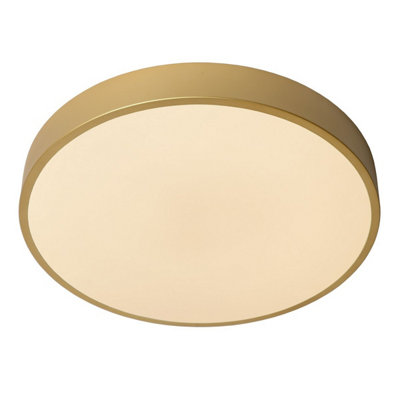 Lucide Unar Modern Flush Ceiling Light 39.5cm- LED Dim. - 1x24W 2700K - 3 StepDim - Matt Gold, Brass