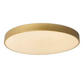 Lucide Unar Modern Flush Ceiling Light 60cm - LED Dim. - 1x60W 2700K - 3 StepDim - Matt Gold, Brass