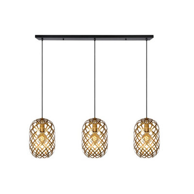 Lucide Wolfram Modern Bar Pendant Light - 3xE27 - Matt Gold, Brass