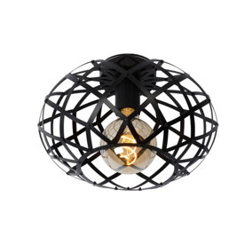 Lucide Wolfram Modern Flush Ceiling Light 30cm - 1xE27 - Black