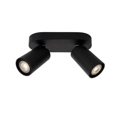 Lucide Xyrus Modern Twin Ceiling Spotlight - LED Dim to warm - GU10 - 2x5W 2200K/3000K - Black