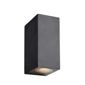 Lucide Zora-Led Modern Rectangle Up Down Wall Spotlight Outdoor - LED Dim. - GU10 - 2x5W 3000K - IP44 - Black