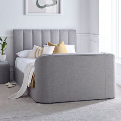 Lucille Upholstered TV Bed Mid Grey - Double Bed Frame Only