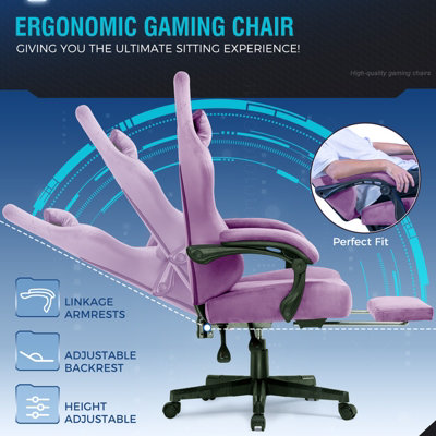 LUCKRACER Fabric Gaming Chair, Ergonomic Computer Chair with Footrest ...
