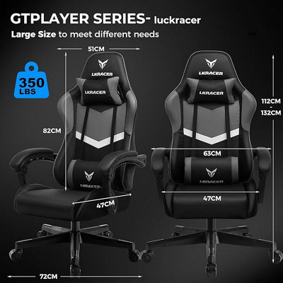 LUCKRACER Gaming Chair, Massage Ergonomic Computer Chair Lumbar Support ...