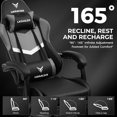 LUCKRACER Gaming Chair, Massage Ergonomic Computer Chair Lumbar Support ...