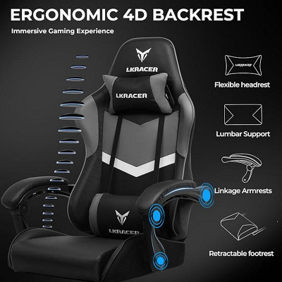 LUCKRACER Gaming Chair, Massage Ergonomic Computer Chair Lumbar Support ...