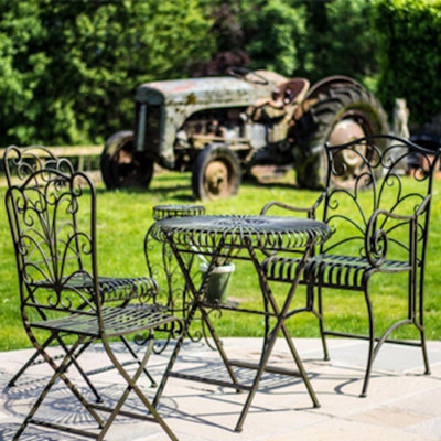 Lucton 3 Piece Garden Table & 2 Chair Set - Folding Vintage Garden Bistro Set