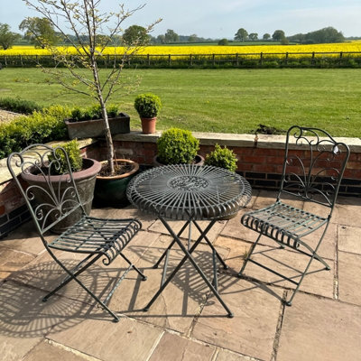 Lucton 3 Piece Garden Table & 2 Chair Set - Folding Vintage Garden Bistro Set