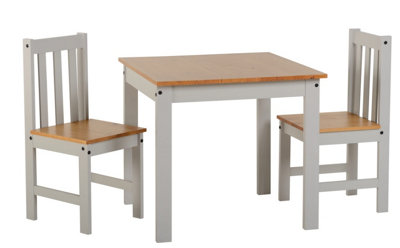 Ludlow Dining Set Table with 2 Chairs Grey with Oak Lacquer