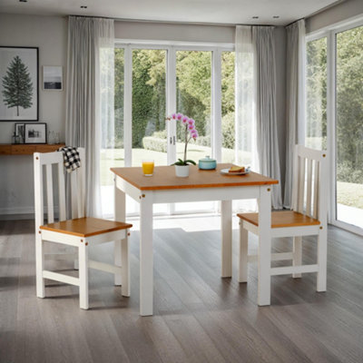 Ludlow Dining Set Table with 2 Chairs White with Oak Lacquer