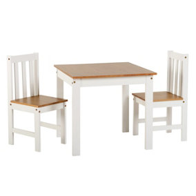 Ludlow Dining Set Table with 2 Chairs White with Oak Lacquer