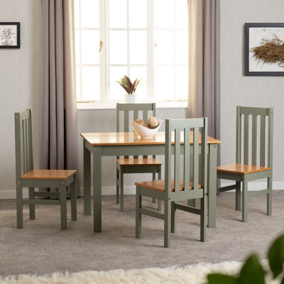Ludlow Dining Set with Green Chairs Oak effect Table