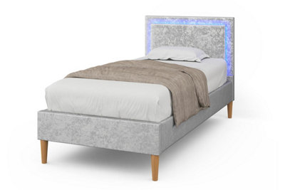 Ludlow LED Headboard Silver Crushed Velvet Bed - Single 3ft