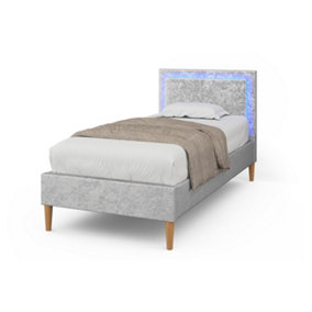 Ludlow LED Headboard Silver Crushed Velvet Bed - Single 3ft