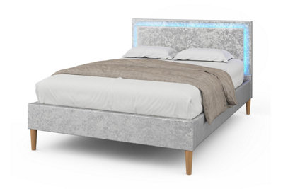 Ludlow LED Silver Crushed Velvet Bed - Double 4ft6