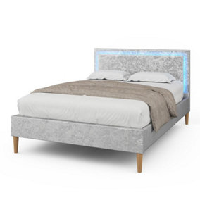 Ludlow LED Silver Crushed Velvet Bed - King Size 5ft