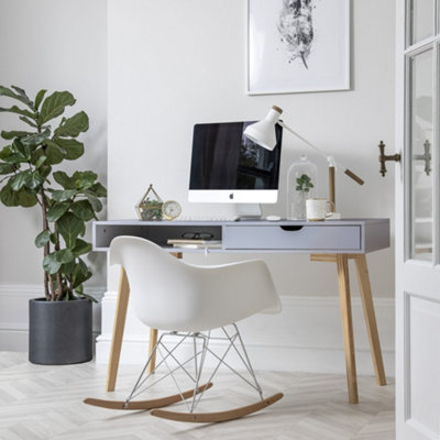 Ludvig Office Desk Computer Table in Silk Grey and Natural Pine