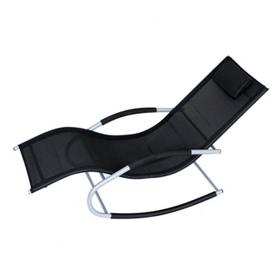 Lugano Textilene Rocking Sun Lounger with Pillow - Black