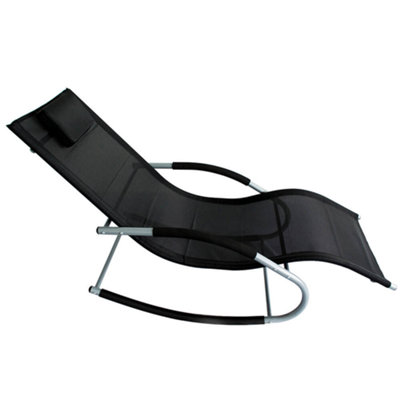 Lugano Textilene Rocking Sun Lounger with Pillow - Black - 3