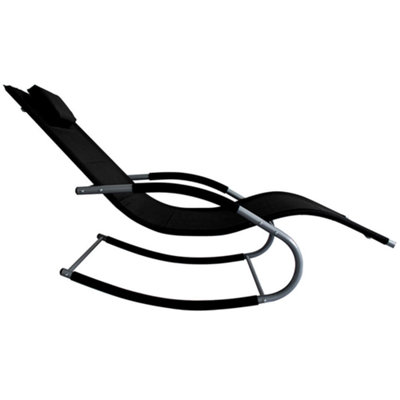 Lugano Textilene Rocking Sun Lounger with Pillow - Black - 5