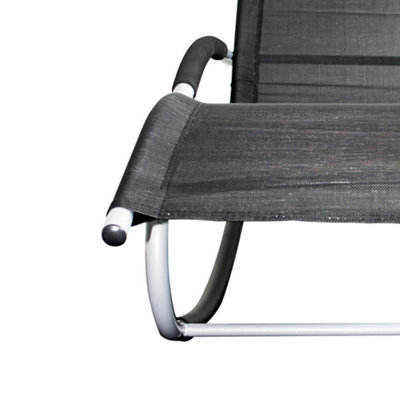 Lugano Textilene Rocking Sun Lounger with Pillow - Black - 4