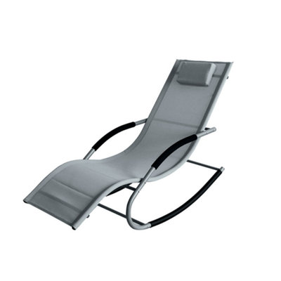 Lugano Textilene Rocking Sun Lounger with Pillow - Grey - 3