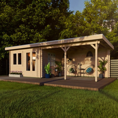Lugarde Woodpro Premium Canterbury Log Cabin - 7.45m x 3m - Double Glazed Pent Roof with Veranda - 4