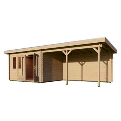 Lugarde Woodpro Premium Canterbury Log Cabin - 7.45m x 3m - Double Glazed Pent Roof with Veranda - 5