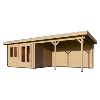 Lugarde Woodpro Premium Canterbury Log Cabin - 7.45m x 3m - Double Glazed Pent Roof with Veranda - 6